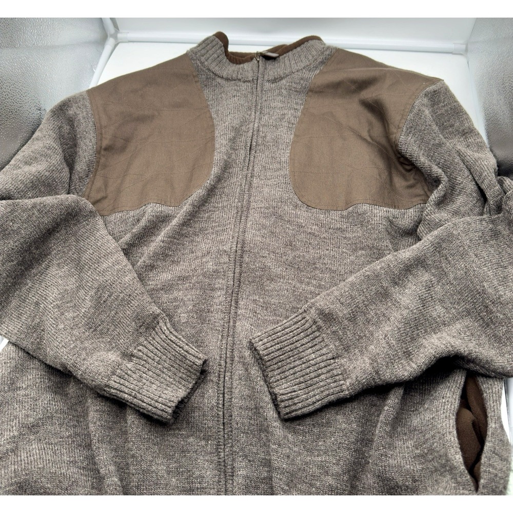 Mens XL Heybo Brown Long Sleeve Full Zip Uplander Wool Sweater Full Zip Cardigan
